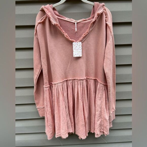 New Free People Summer Dreams pink oversized size S hoodie sweatshirt NWT - Picture 2 of 8
